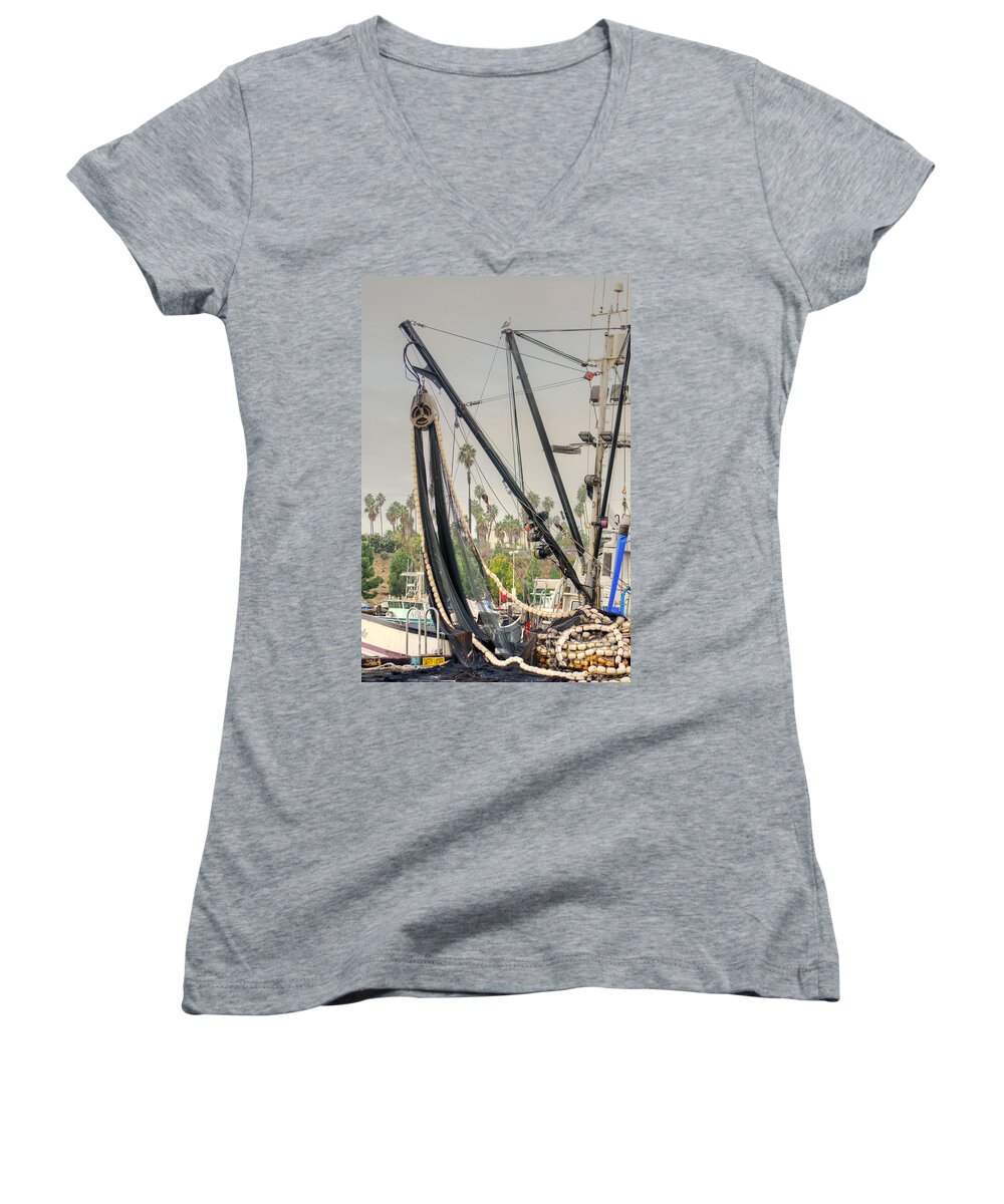 Harbor Women's V-Neck featuring the photograph The Fishing Boat by Donna Greene