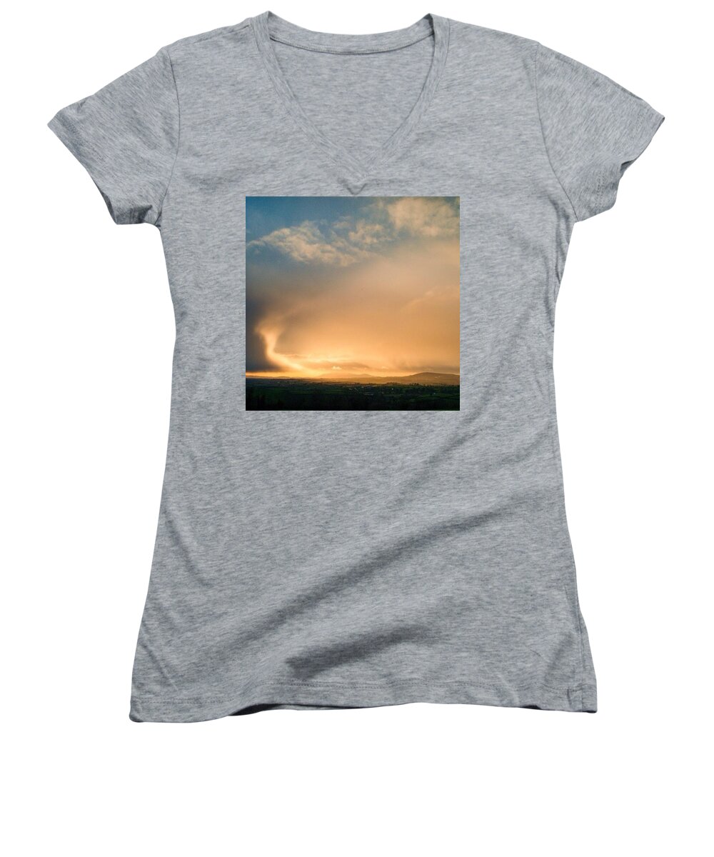 Beautiful Women's V-Neck featuring the photograph The Glow by Aleck Cartwright