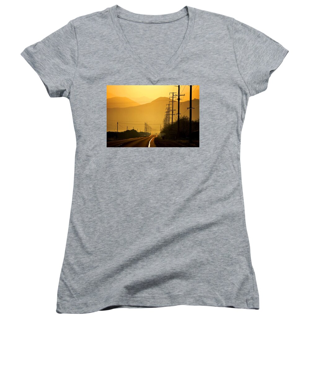 Road Women's V-Neck featuring the photograph The Golden Road by Matt Quest