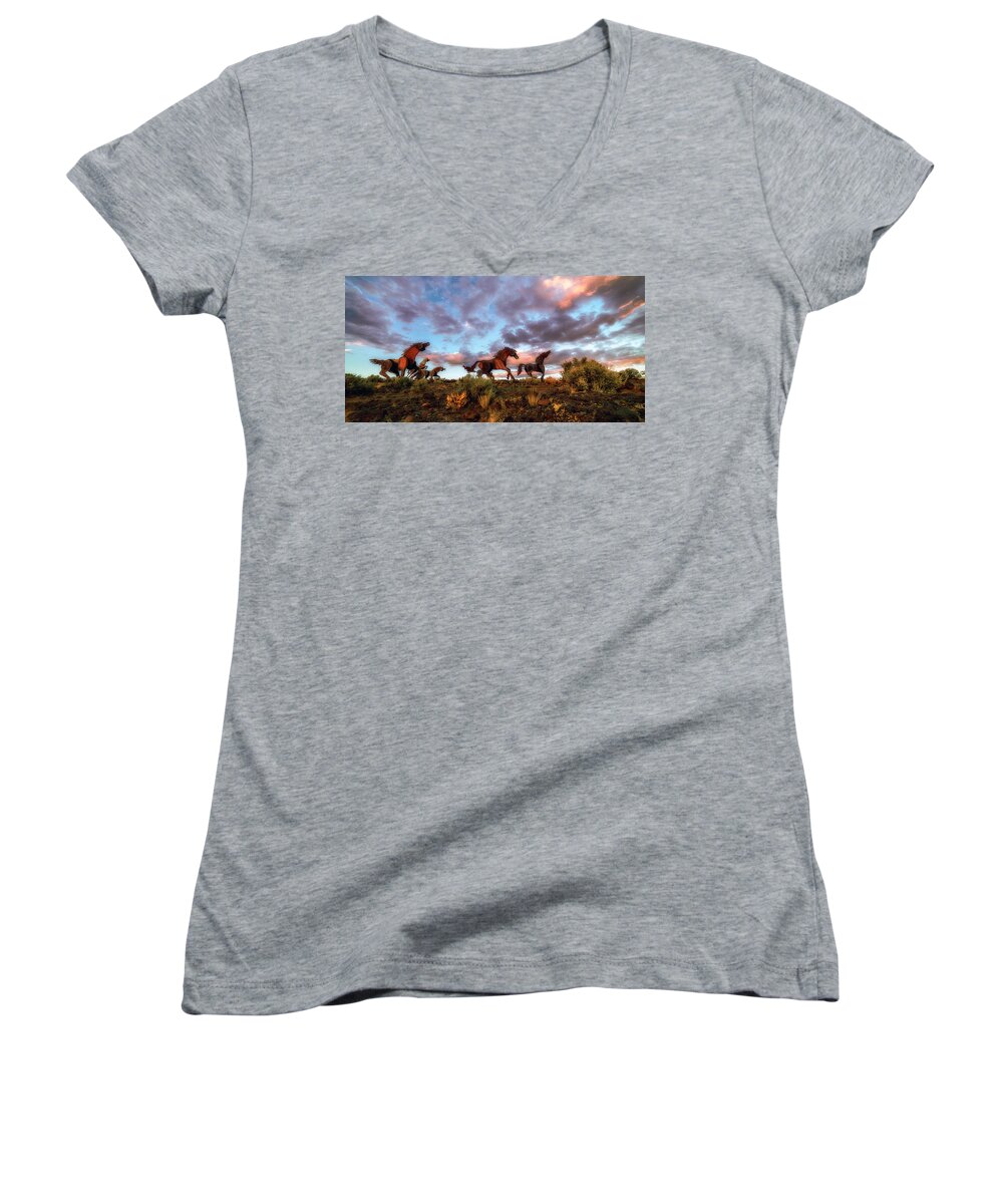 Panoramic Women's V-Neck featuring the photograph The Good Run by James Heckt