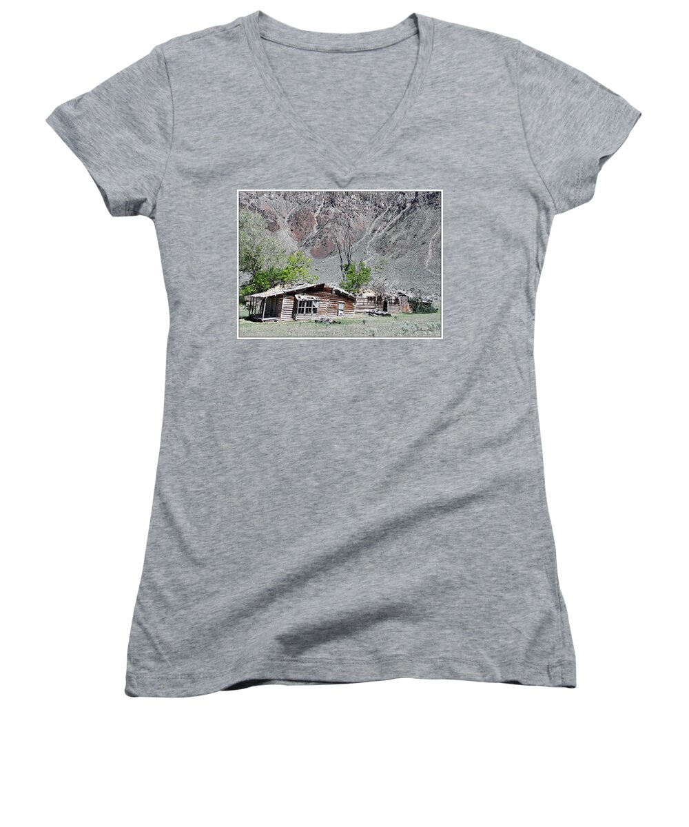 Homestead Women's V-Neck featuring the photograph The Grass is Greener When It's Growing on the Roof by Susan Kinney
