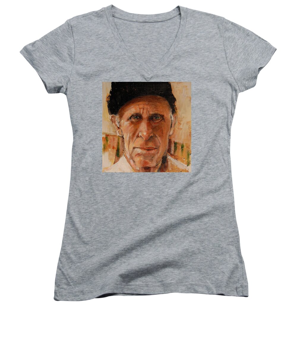 Senior Man Women's V-Neck featuring the painting The Gillie by Jean Cormier