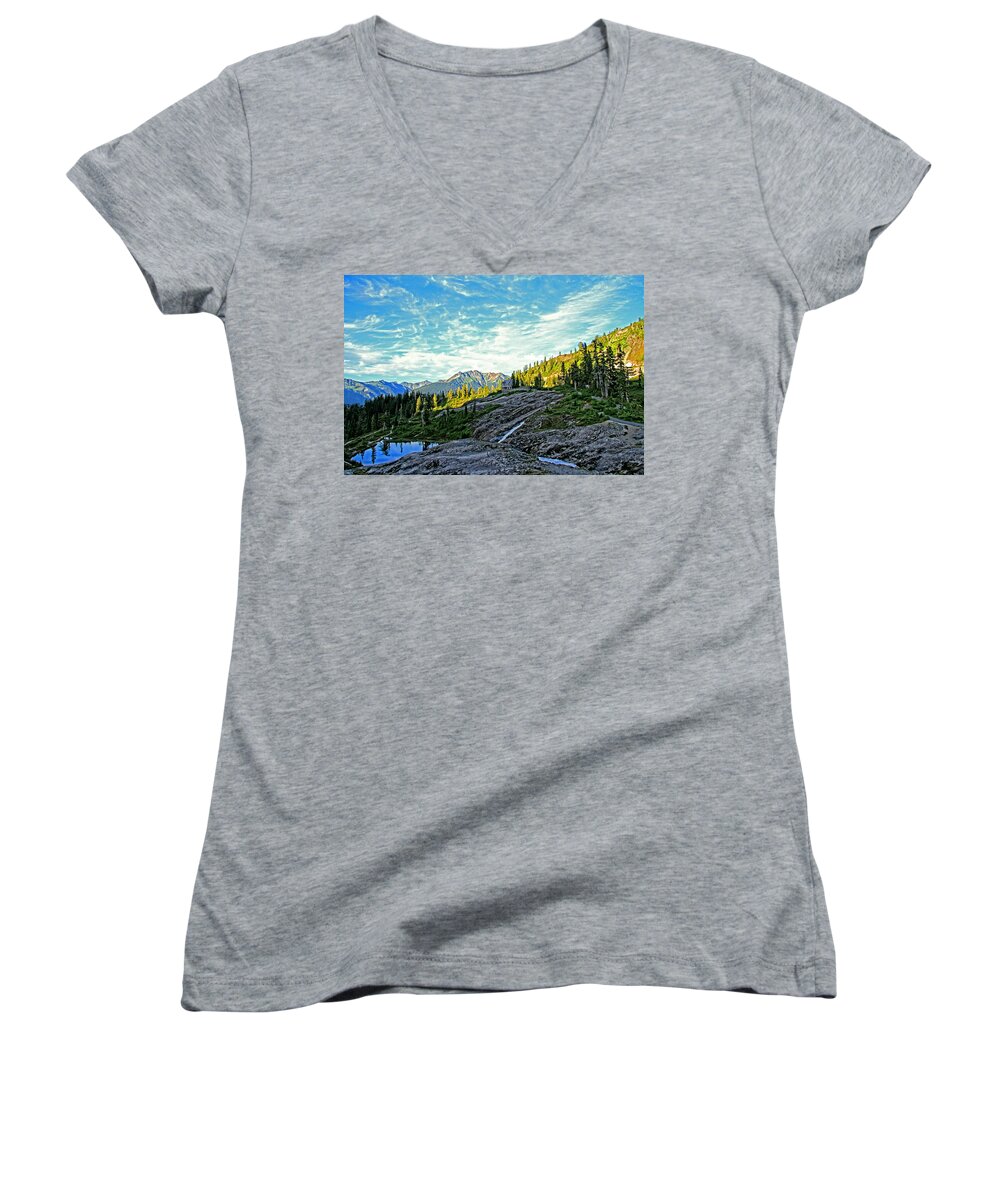 Mountain Women's V-Neck featuring the photograph The hut. by Eti Reid