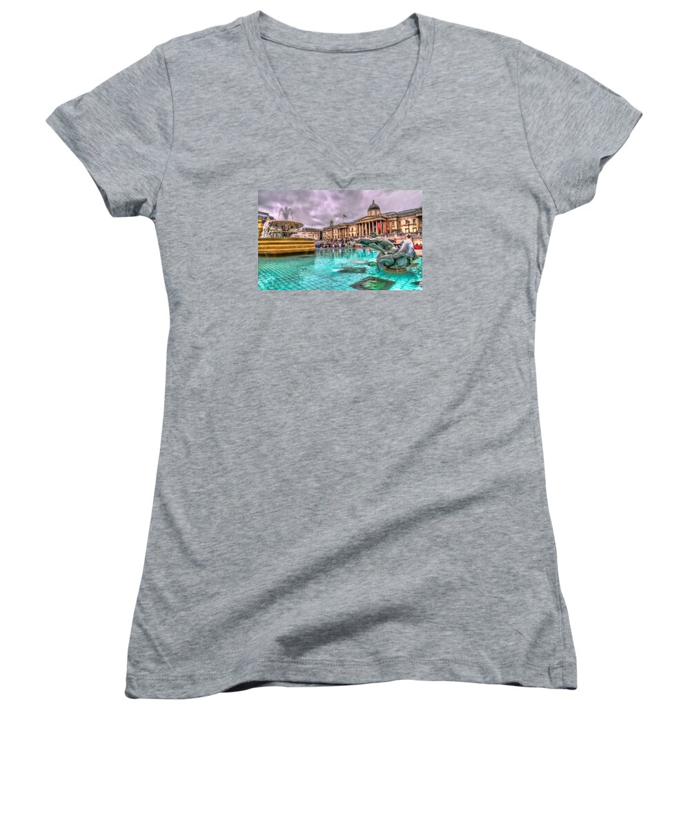 Tim Stanley Women's V-Neck featuring the photograph The National Gallery in Trafalgar Square by Tim Stanley