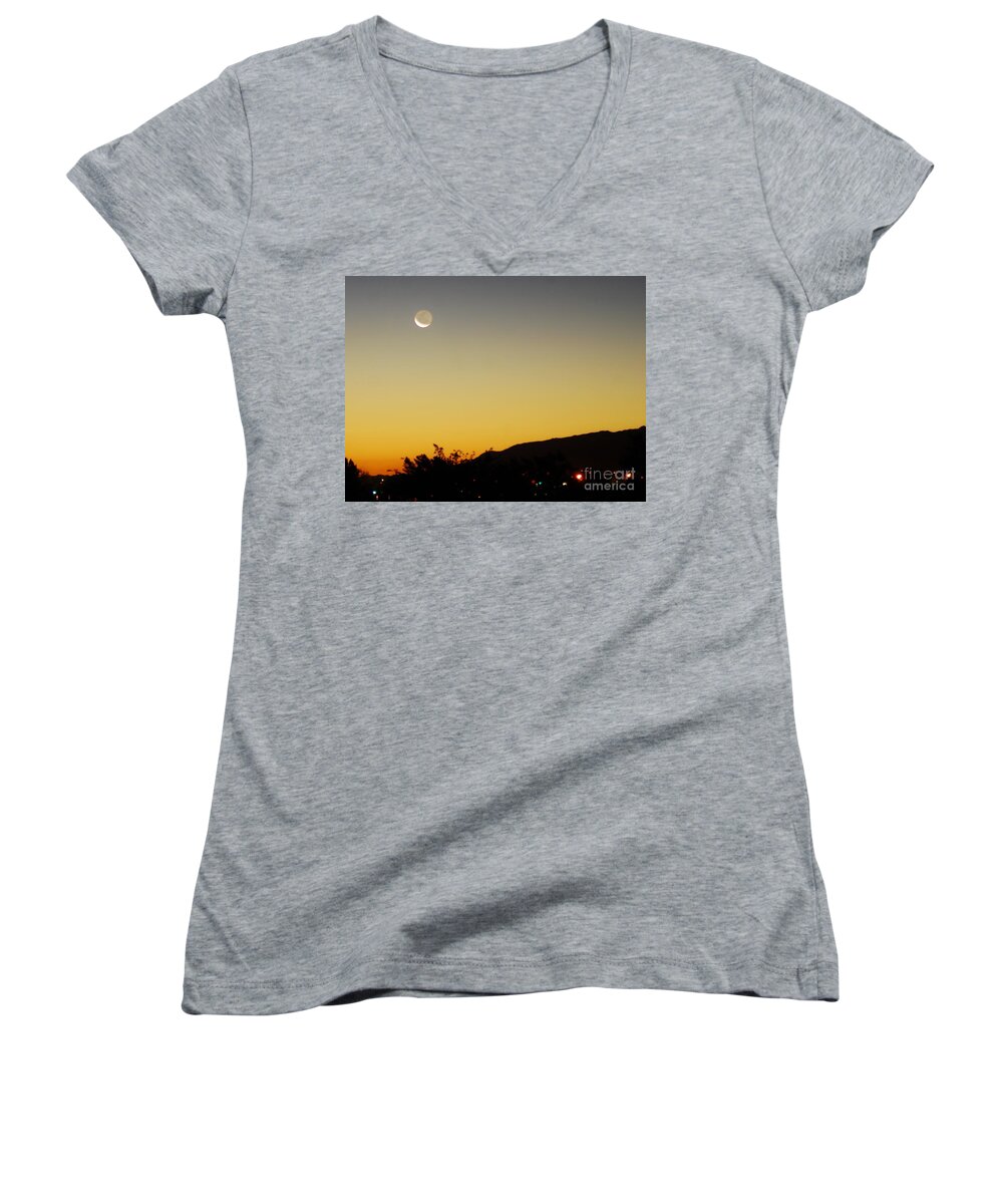 Night Women's V-Neck featuring the photograph The Night Moves On by Angela J Wright