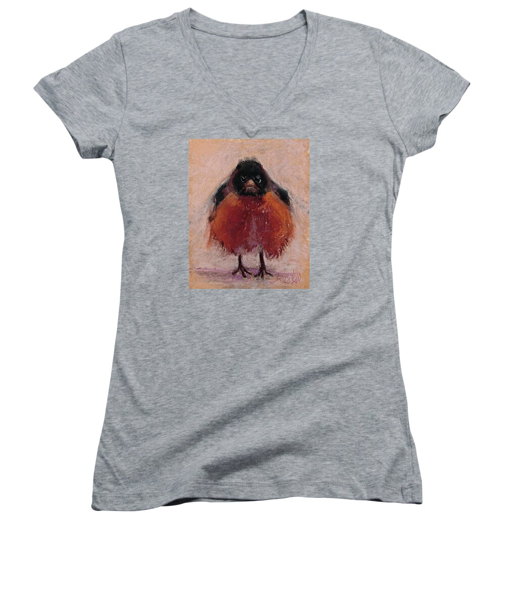 Robin Women's V-Neck featuring the painting The Original Angry Bird by Billie Colson