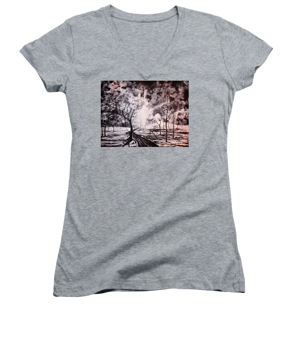 Religious Women's V-Neck featuring the painting The Path To Glory by Stefan Duncan