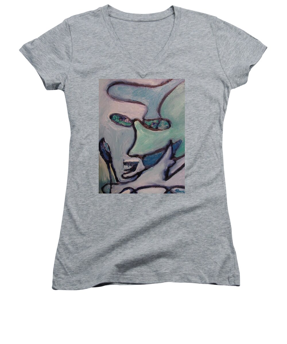 Perpetrator Women's V-Neck featuring the painting The Perpetrator by Shea Holliman