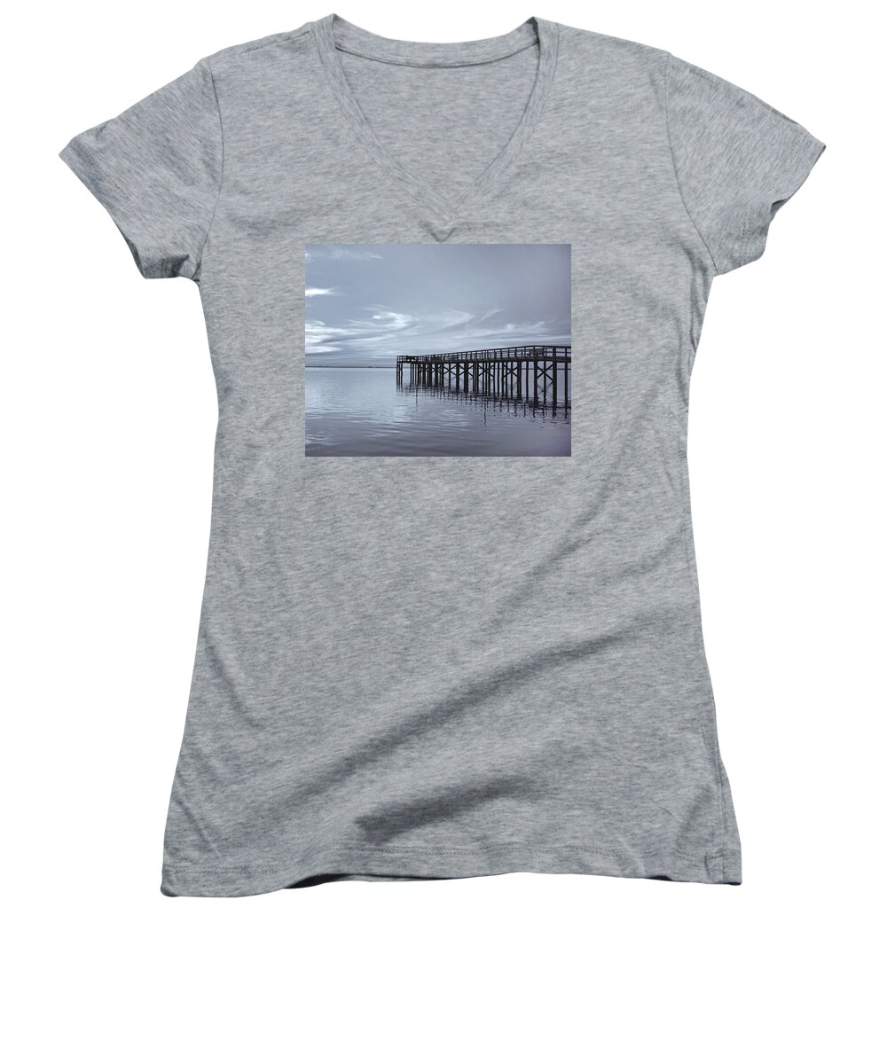 Pier Women's V-Neck featuring the photograph The Pier by Kim Hojnacki