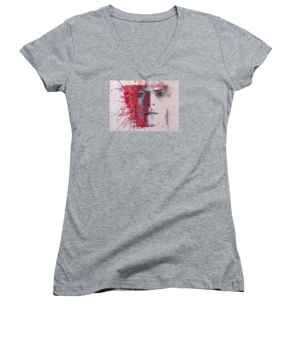 David Bowie Women's V-Neck featuring the painting The Prettiest Star by Paul Lovering