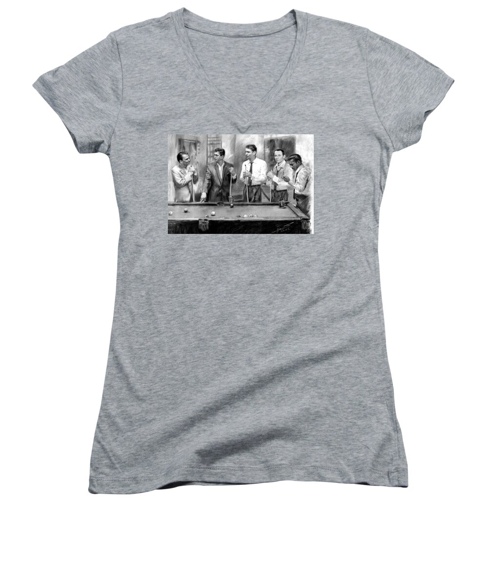 The Rat Pack Women's V-Neck featuring the drawing The Rat Pack by Viola El