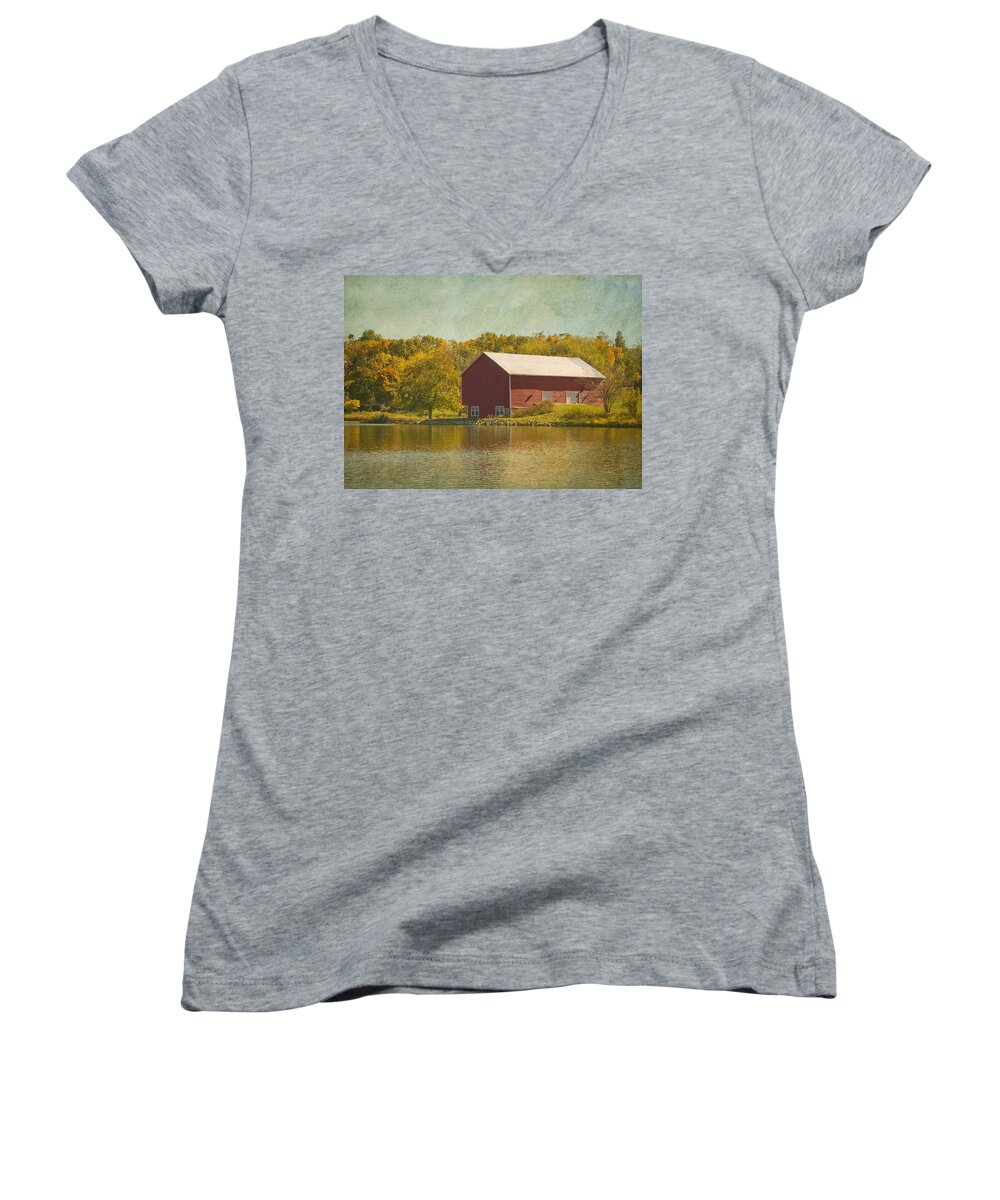 Barn Women's V-Neck featuring the photograph The Red Barn by Kim Hojnacki