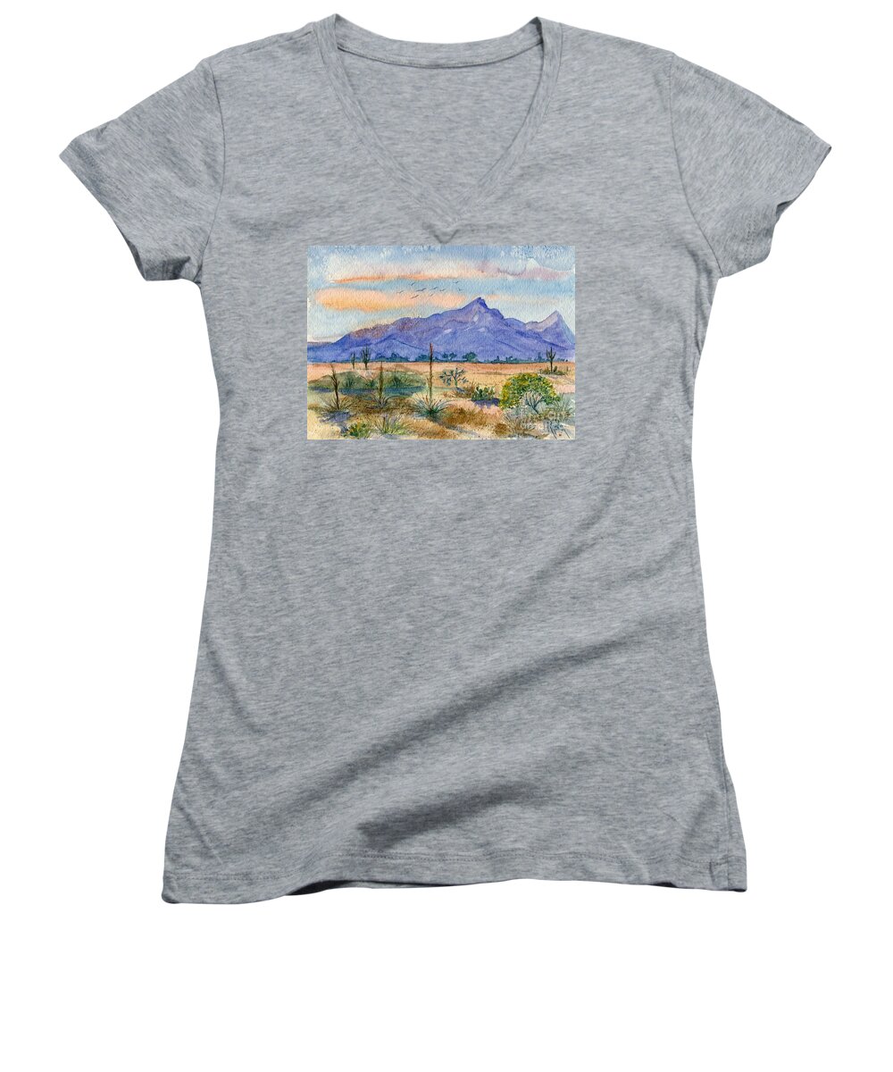 Arizona Landscape Women's V-Neck featuring the painting The San Tans by Marilyn Smith