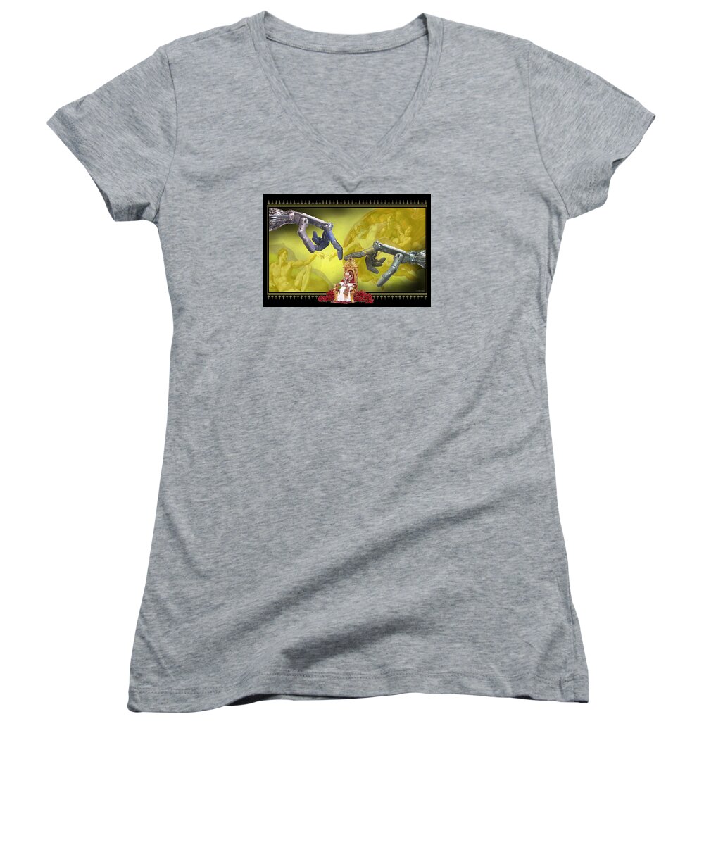 Religion Women's V-Neck featuring the digital art The Touch by Scott Ross