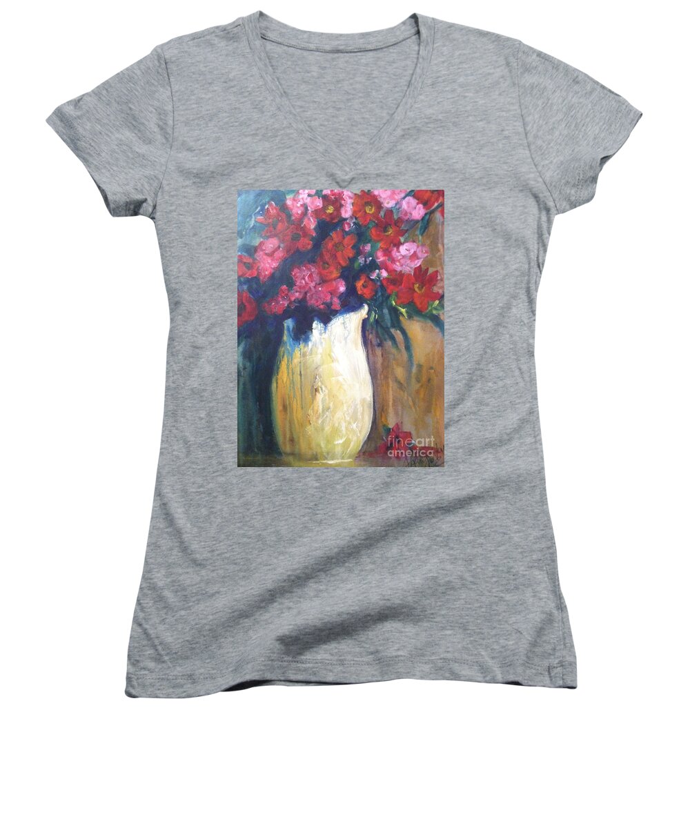 Orchards Women's V-Neck featuring the painting The Vase by Sherry Harradence