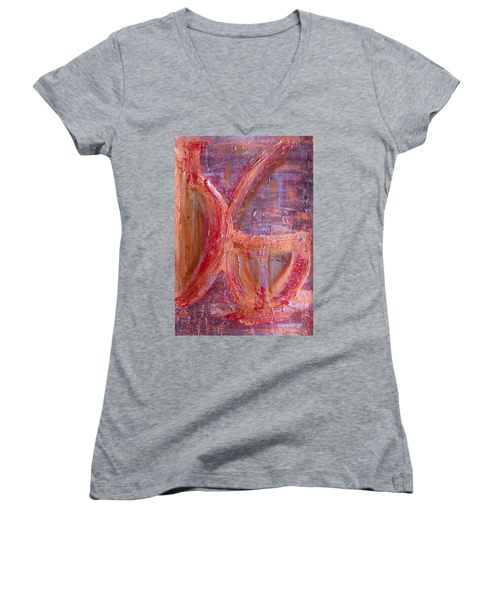 Still Life Women's V-Neck featuring the painting The Vessel and the Chalice by Cleaster Cotton