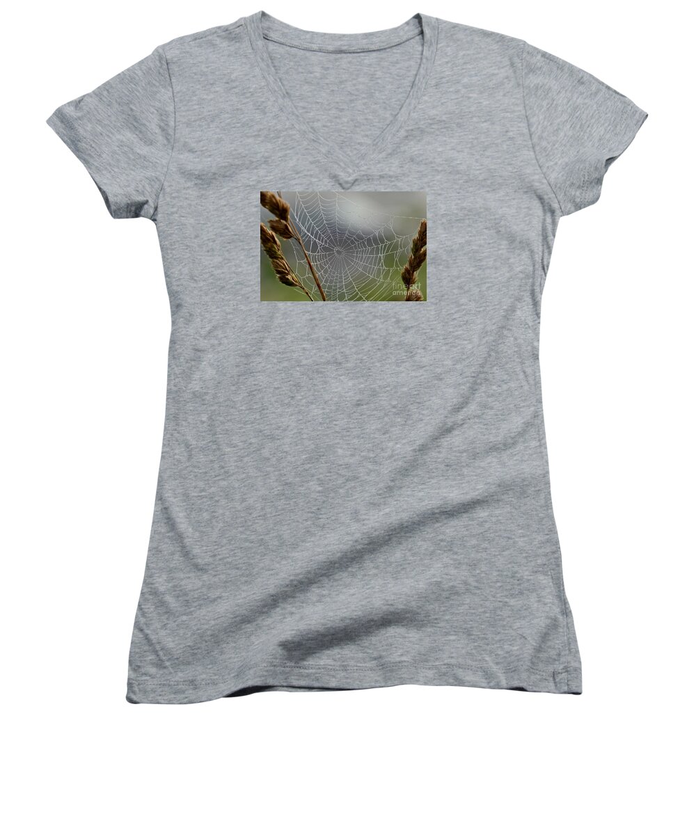 Web Women's V-Neck featuring the photograph The Web by Kerri Farley
