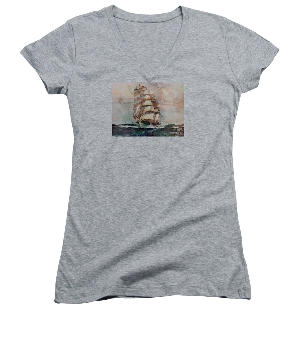 Ship Women's V-Neck featuring the digital art Thessalus by Dragica Micki Fortuna