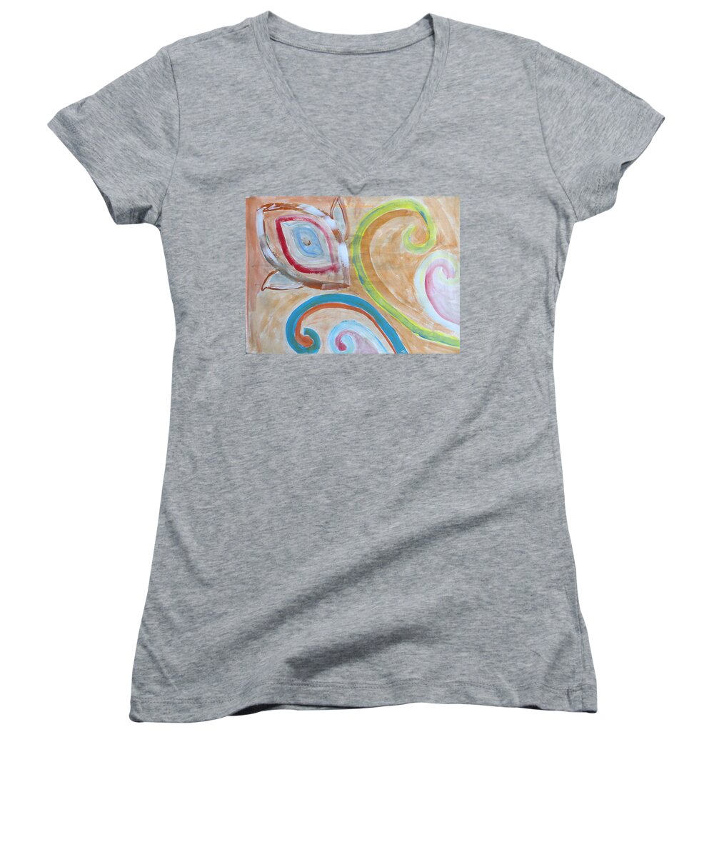 Spiral Floral Work With Strokes Of Acrylic Women's V-Neck featuring the painting Thought by Sonali Gangane