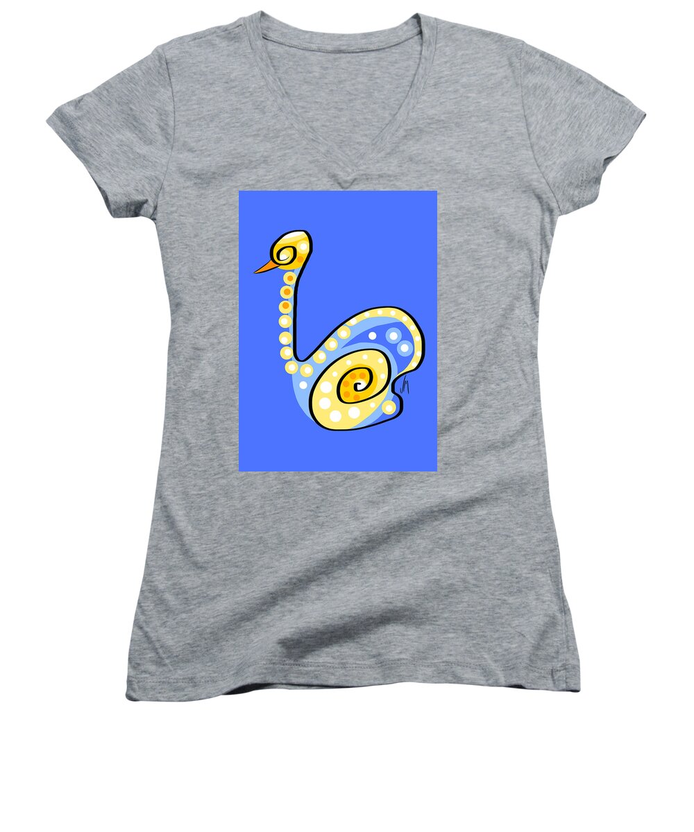 Swan Women's V-Neck featuring the digital art Thoughts and colors series swan by Veronica Minozzi