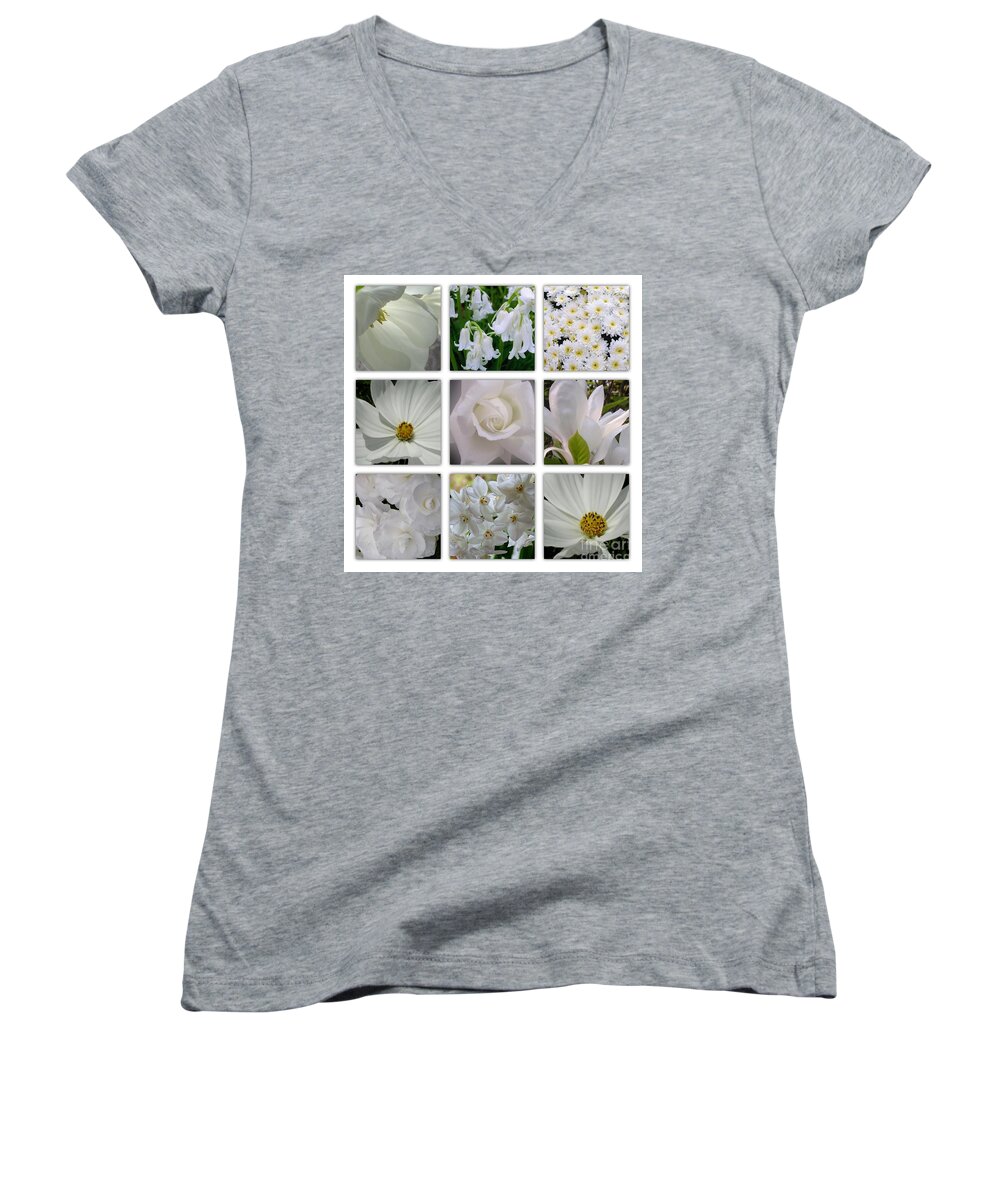 White Flowers Women's V-Neck featuring the photograph Through The White Picture Window by Joan-Violet Stretch