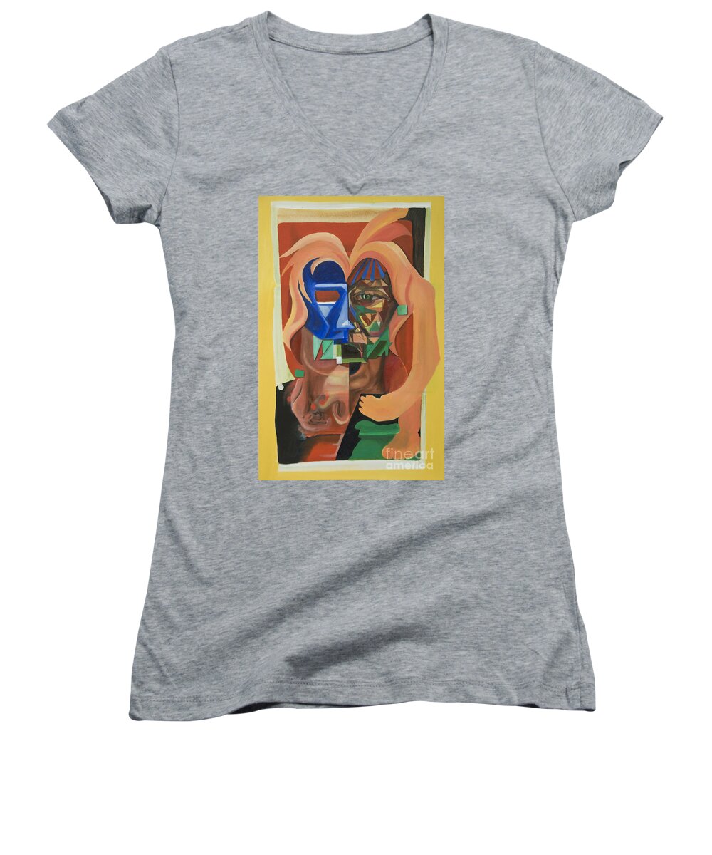 Tia Women's V-Neck featuring the painting Tia 080111 by James Lavott