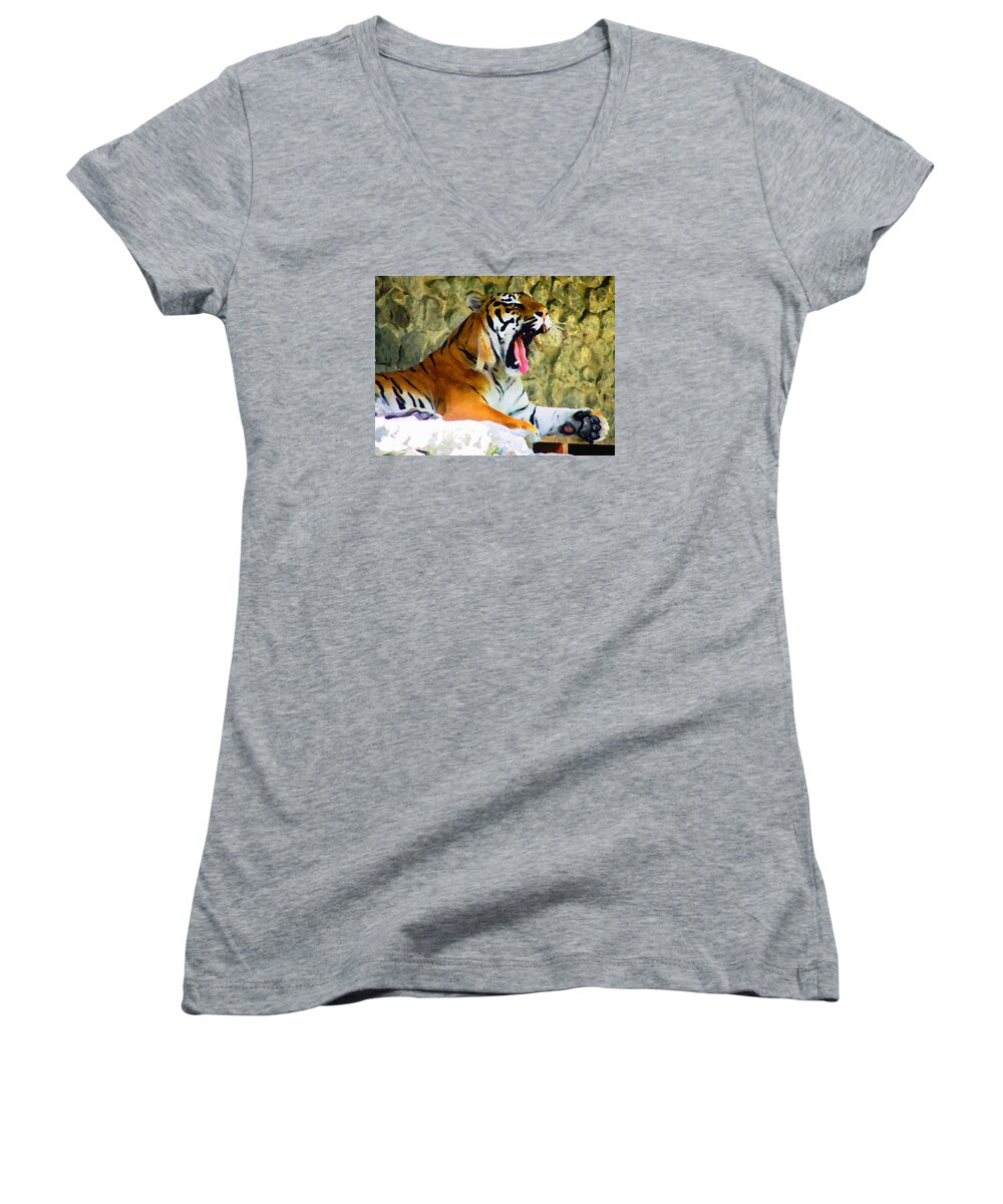 Tiger Women's V-Neck featuring the photograph Tiger by Oleg Zavarzin