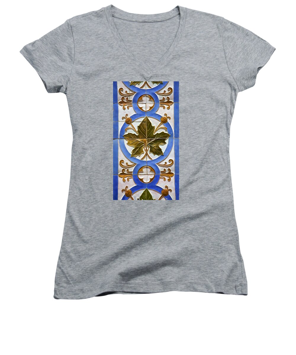 Blue Women's V-Neck featuring the photograph Tile of Portugal by David Letts