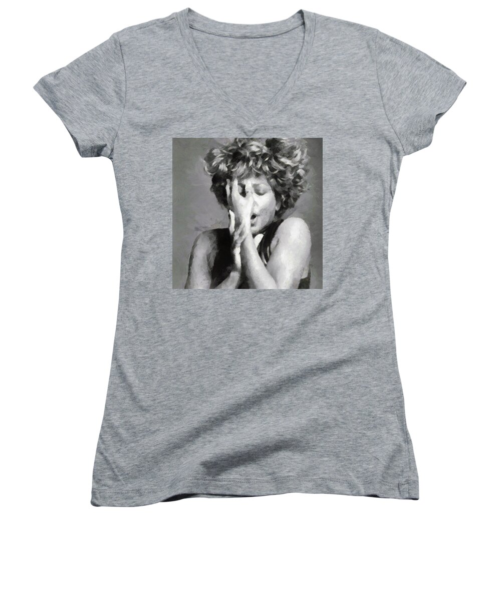 Tina Women's V-Neck featuring the photograph Tina Turner - Emotion by Paulette B Wright