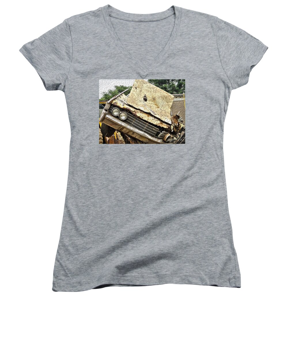Car Women's V-Neck featuring the photograph Tired and Broken by Crystal Harman