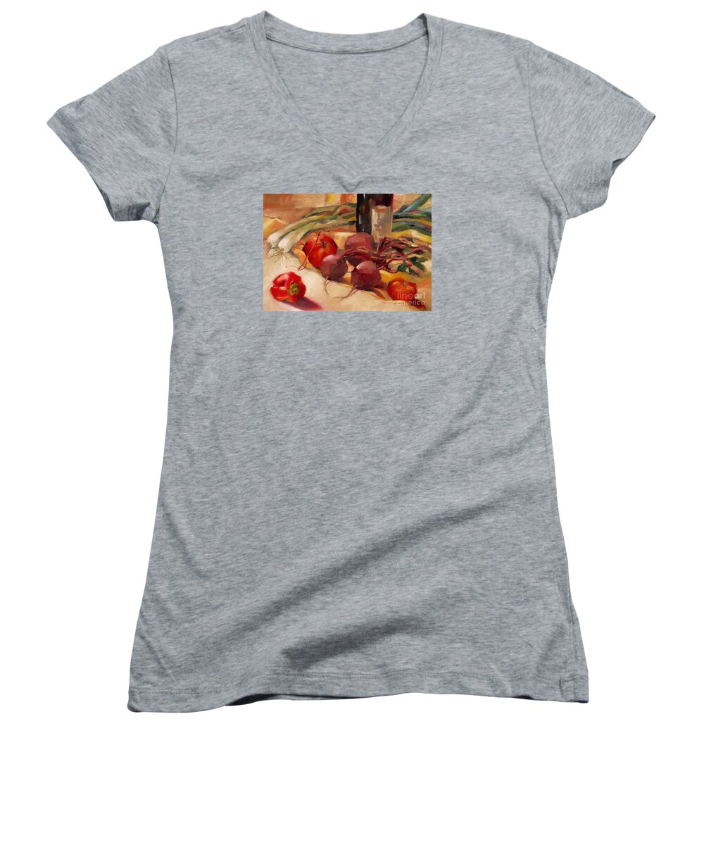 Still Life Women's V-Neck featuring the painting Tom's Bounty by Michelle Abrams