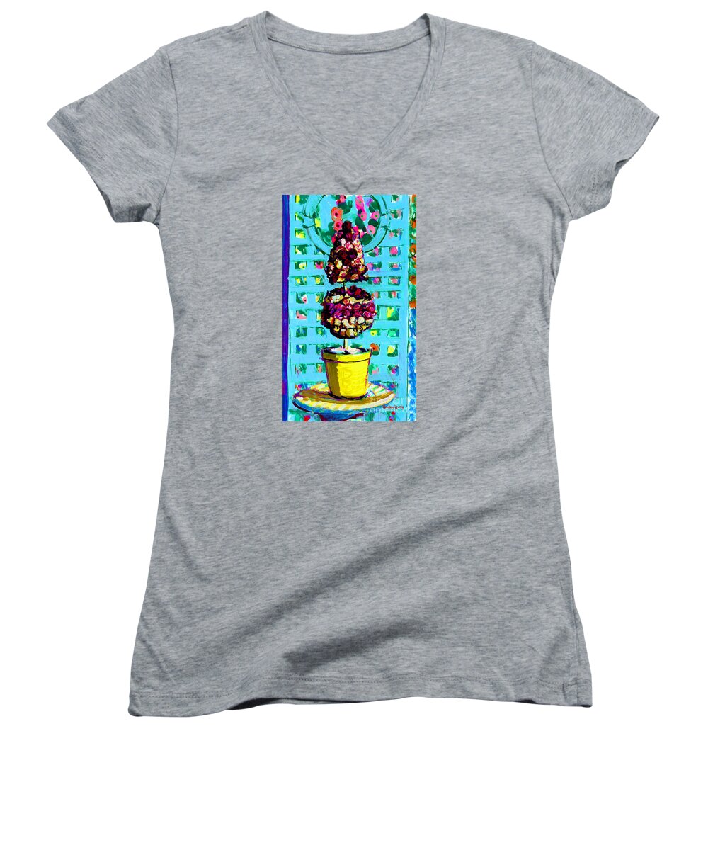 Roses Women's V-Neck featuring the painting Topiary of Dried Roses by Candace Lovely