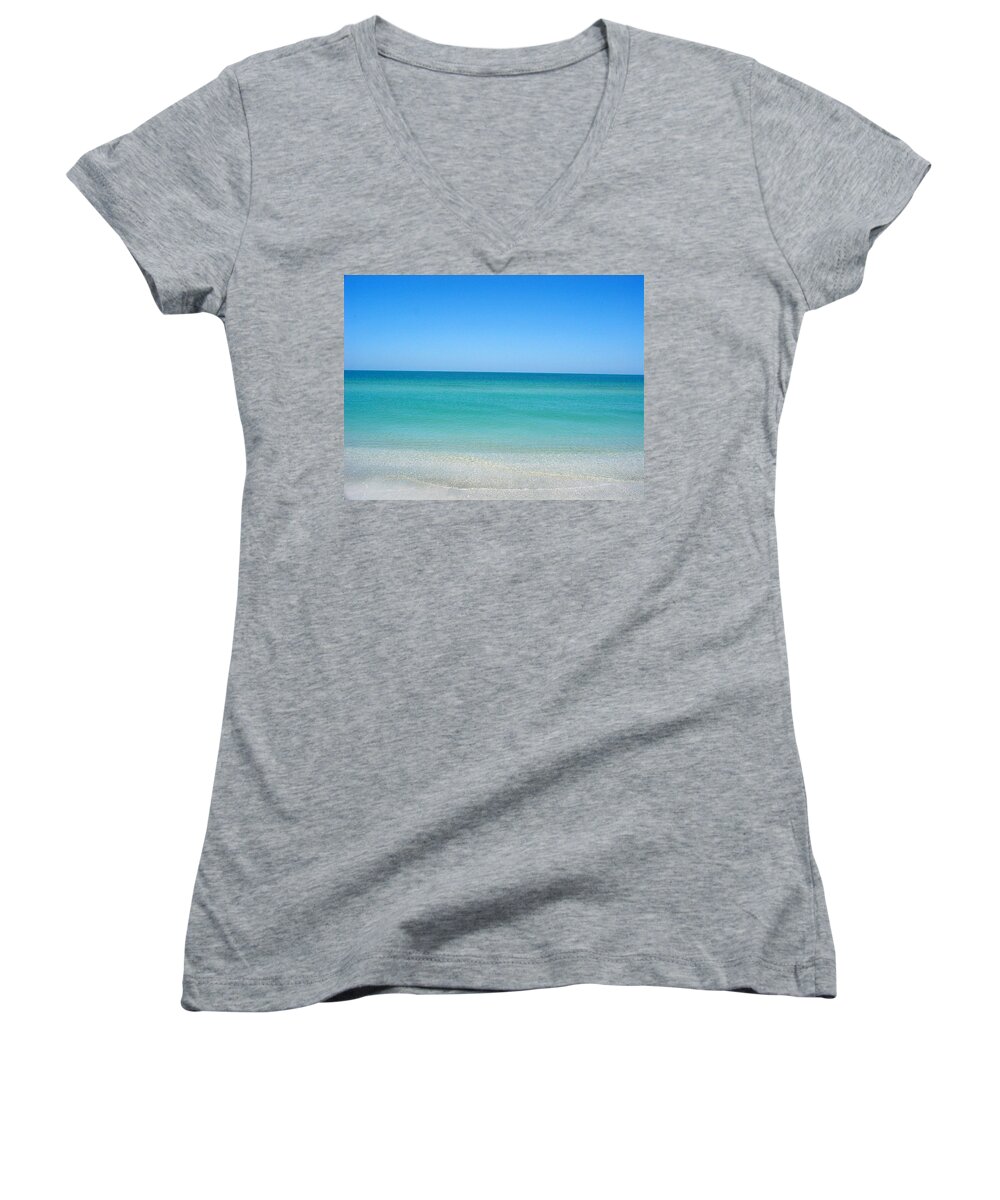 Sand Key Women's V-Neck featuring the photograph Tranquil Gulf Pond by David Nicholls
