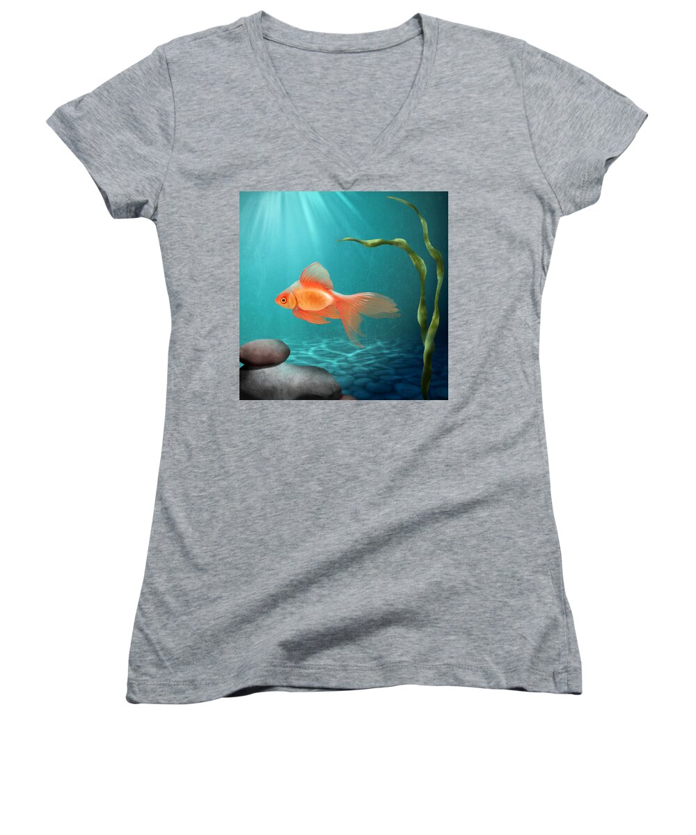 Tranquility Women's V-Neck featuring the digital art Tranquility by April Moen