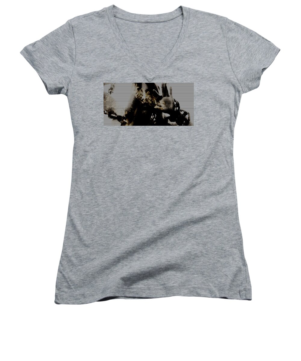 Black And White Women's V-Neck featuring the photograph Trapped Inside by Jessica S