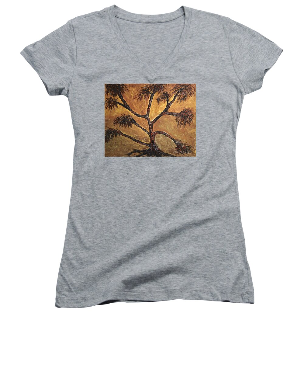 Tree Women's V-Neck featuring the painting Tree by Dick Bourgault