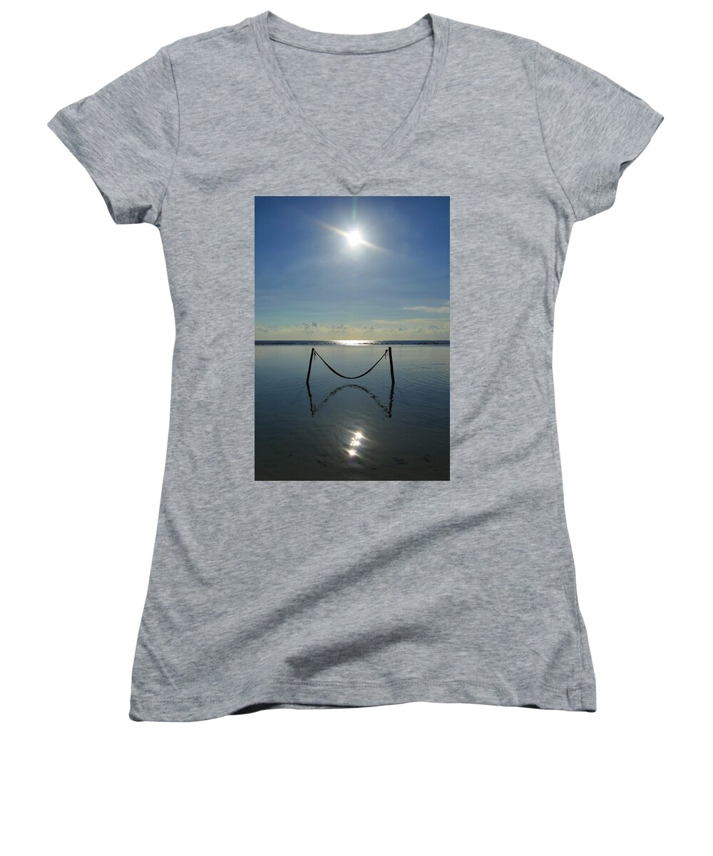 Tres Luces Women's V-Neck featuring the photograph Tres Luces by Skip Hunt