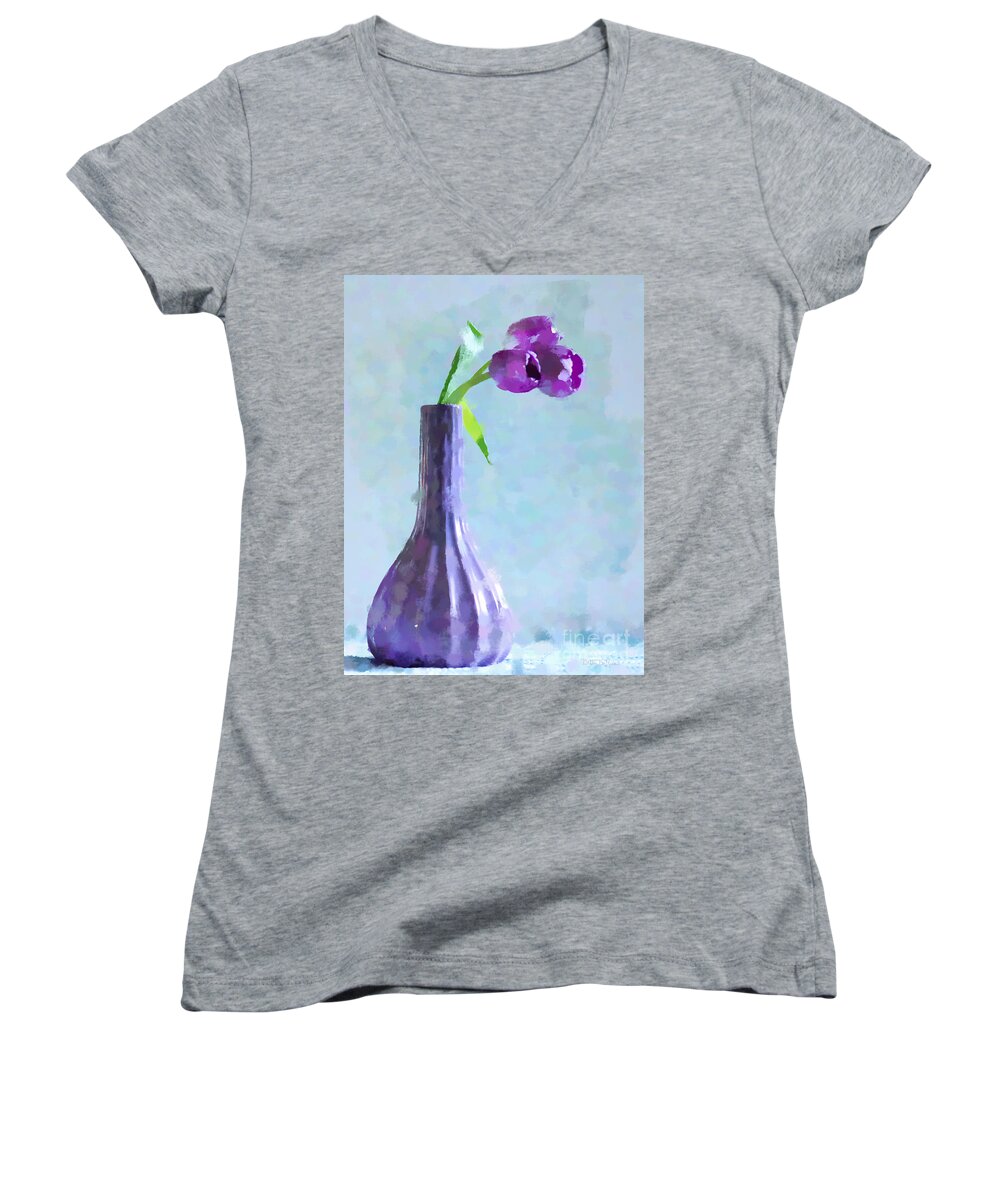 Three Tulips Women's V-Neck featuring the photograph Tulip Abstract by Betty LaRue
