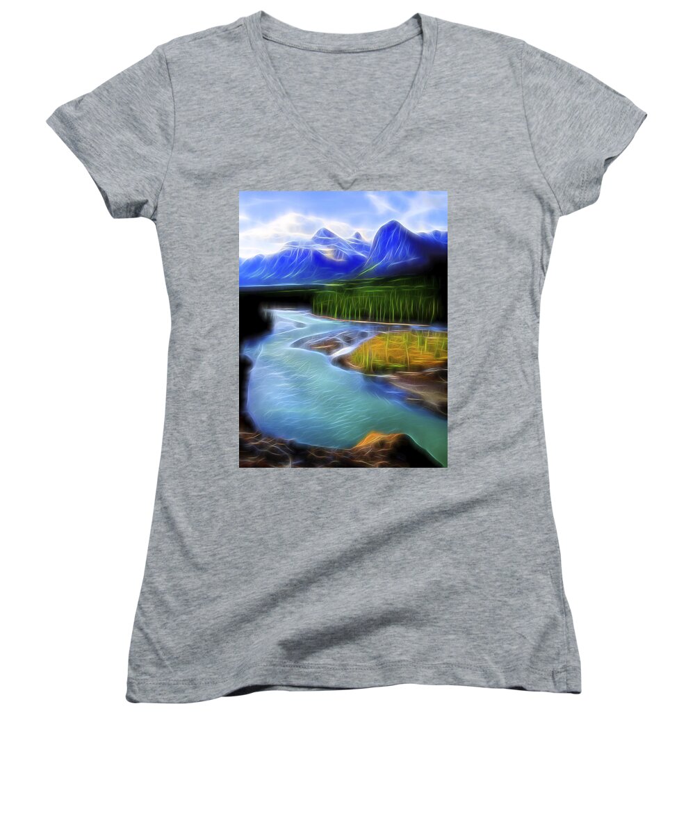 Turquoise Blues Women's V-Neck featuring the digital art Turquoise Light 1 by William Horden