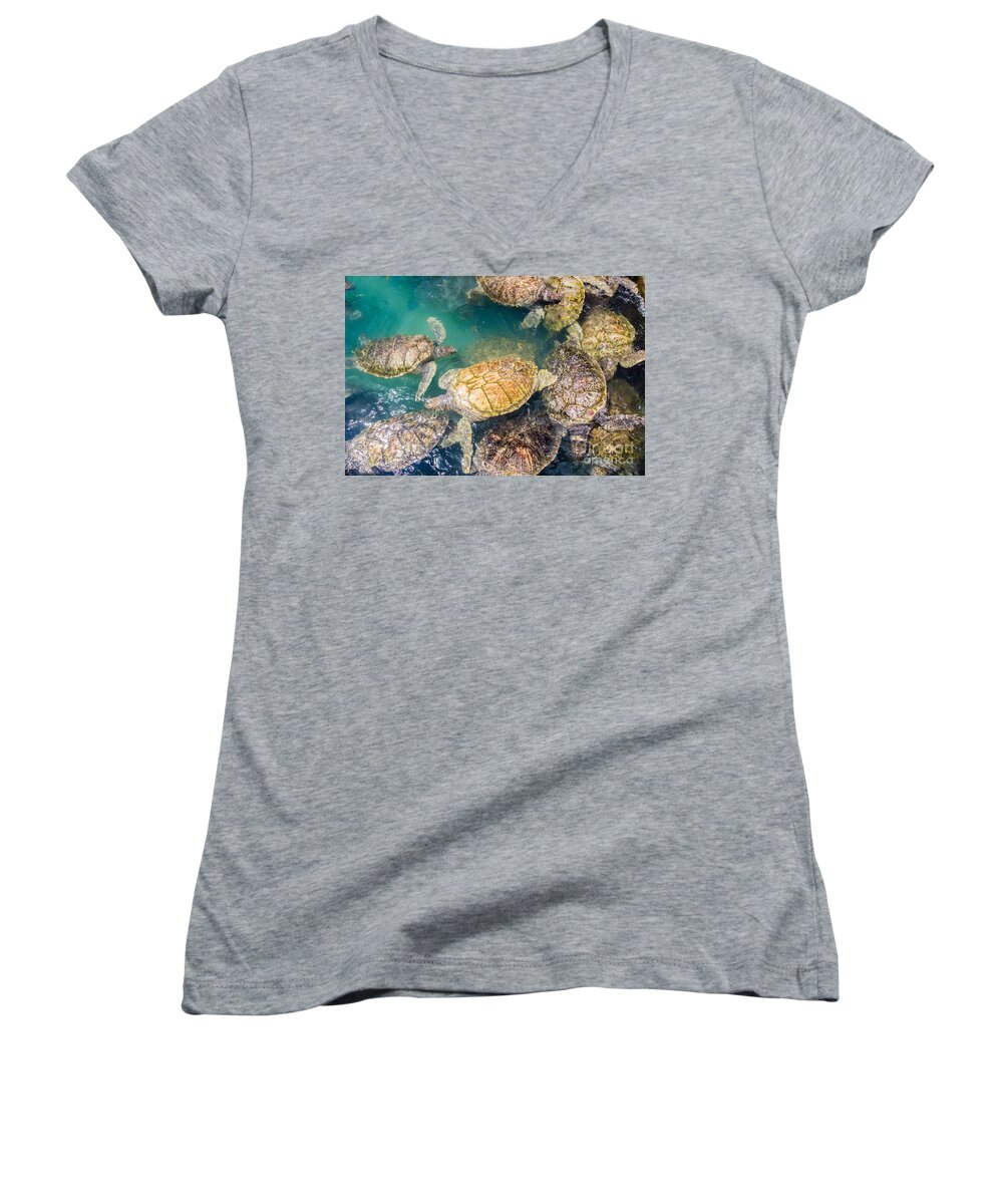 Sea Turtles Women's V-Neck featuring the photograph Turtle Huddle by Suzanne Luft