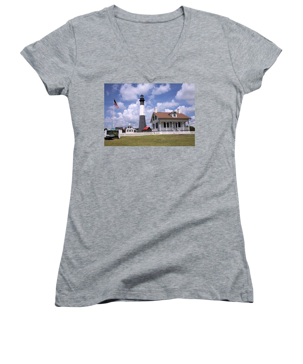 1813 Women's V-Neck featuring the photograph Tybee Island Light by Gordon Elwell
