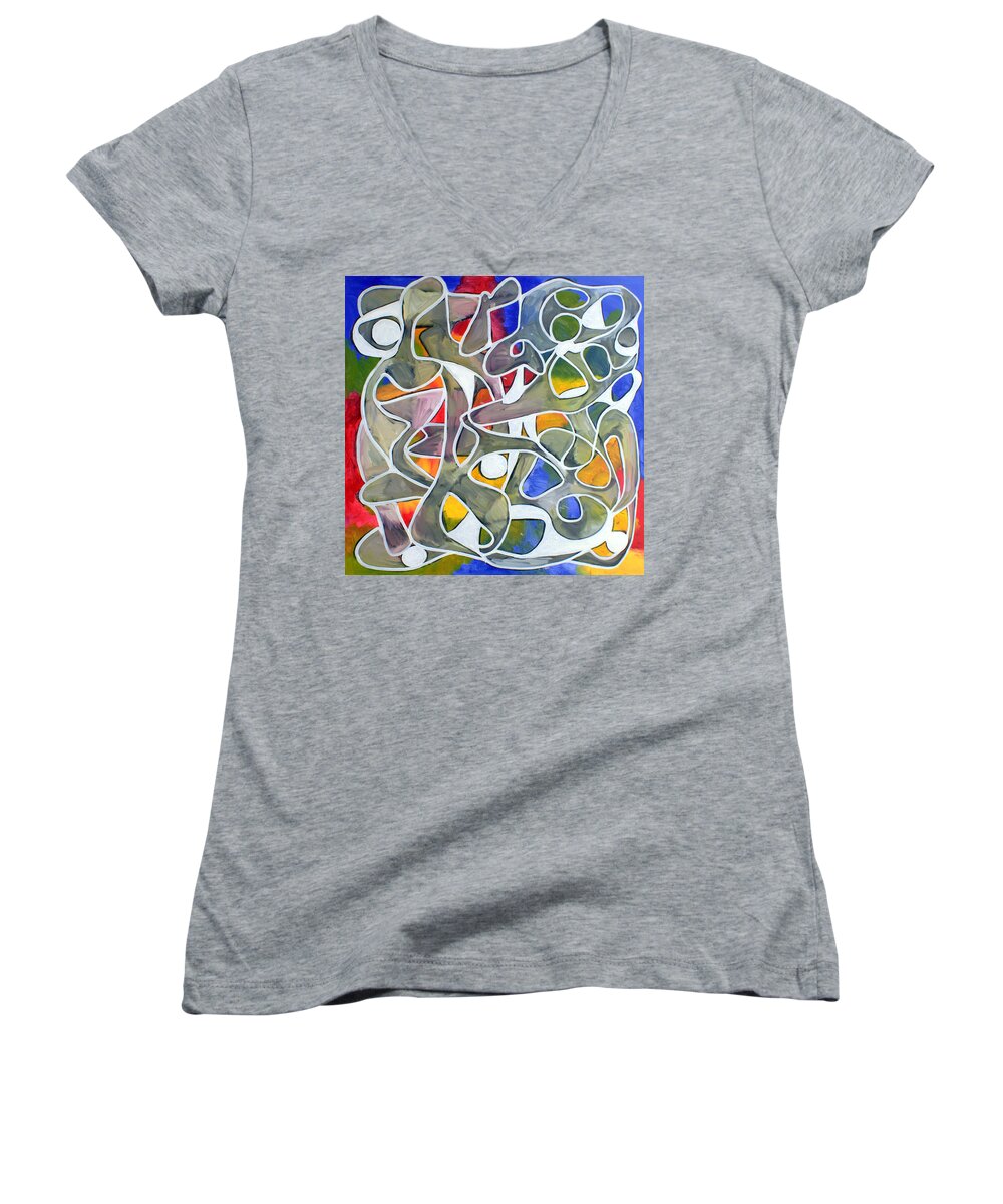 Abstract Women's V-Neck featuring the painting Untitled #31 by Steven Miller