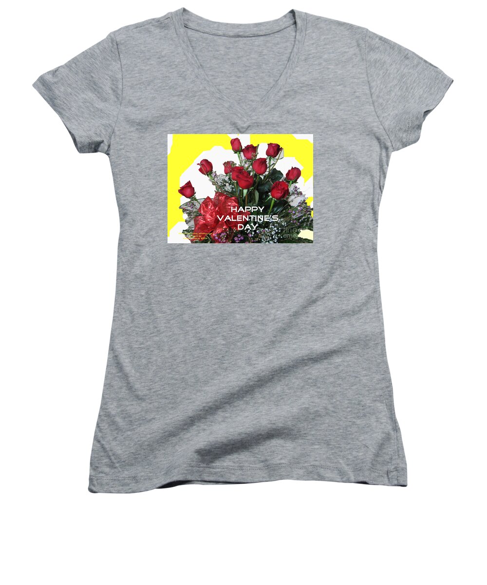 Floral Women's V-Neck featuring the digital art Valentine Day by Karen Francis
