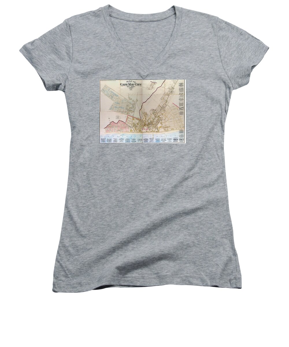 Vintage Women's V-Neck featuring the photograph Vintage Cape May City Map 1886 by Bill Cannon