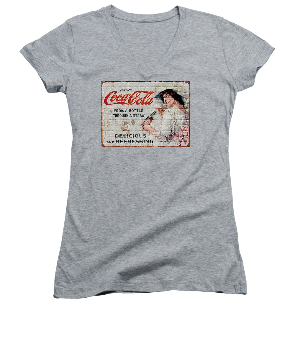 Ghost Women's V-Neck featuring the painting Vintage Coke Sign by Jack Zulli