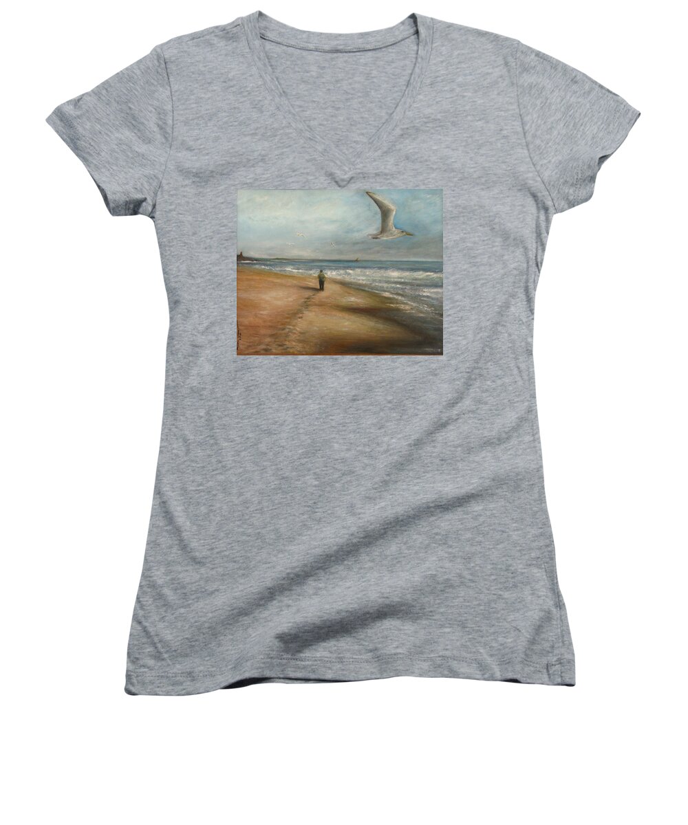 Scenery Women's V-Neck featuring the painting Watching the Show by Michael Anthony Edwards