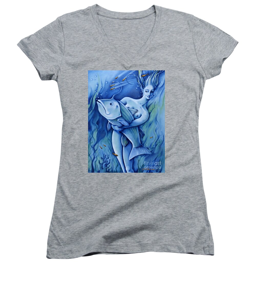 Fantasy Women's V-Neck featuring the painting Water by Valerie White
