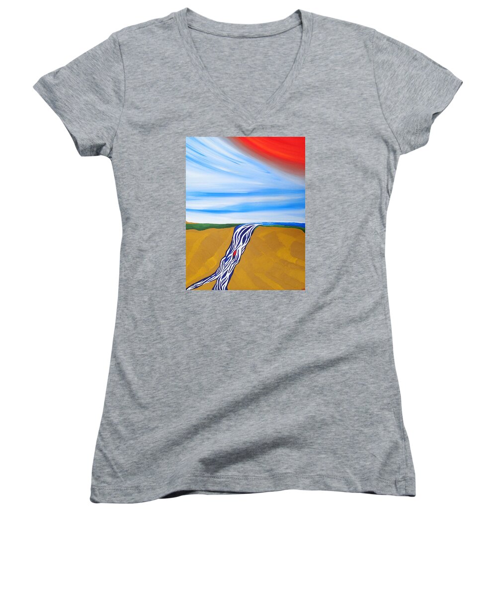 Abstract Women's V-Neck featuring the painting Waterfall by Robert Nickologianis