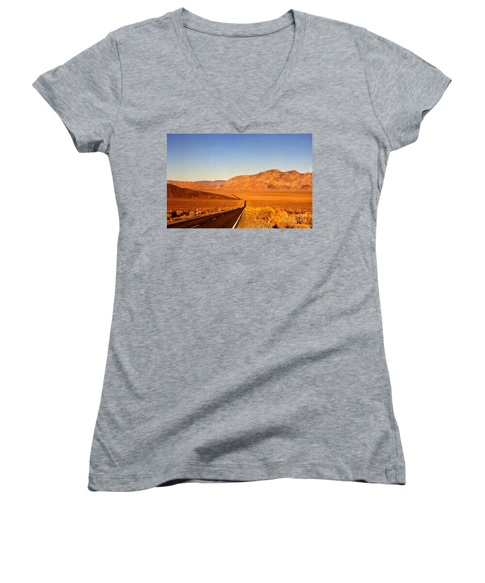 Open Road Women's V-Neck featuring the photograph Way Open Road by Byron Varvarigos