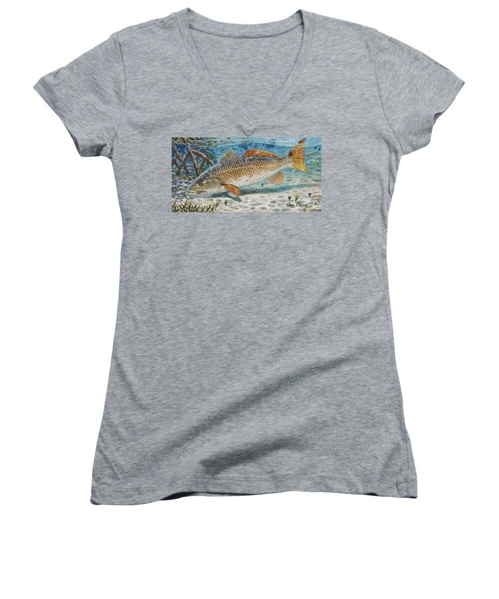 Redfish Women's V-Neck featuring the painting West Coast Red by Carey Chen